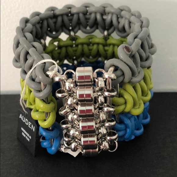 AUDEN BLUE, GREY, LIME CUFF W/SILVER METAL - Picture 1 of 8